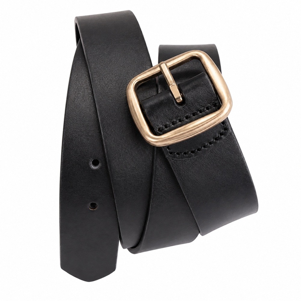 Lands End 2X Belt Black Leather Classic Gold Buckle 544422 F24 Plus Size Mens